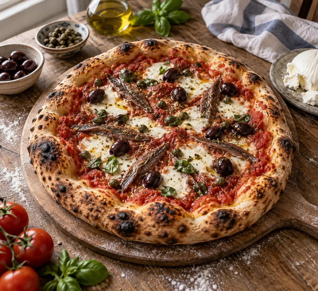 Pizza aux anchois : l’équilibre juste entre tomate, sel et croustillant